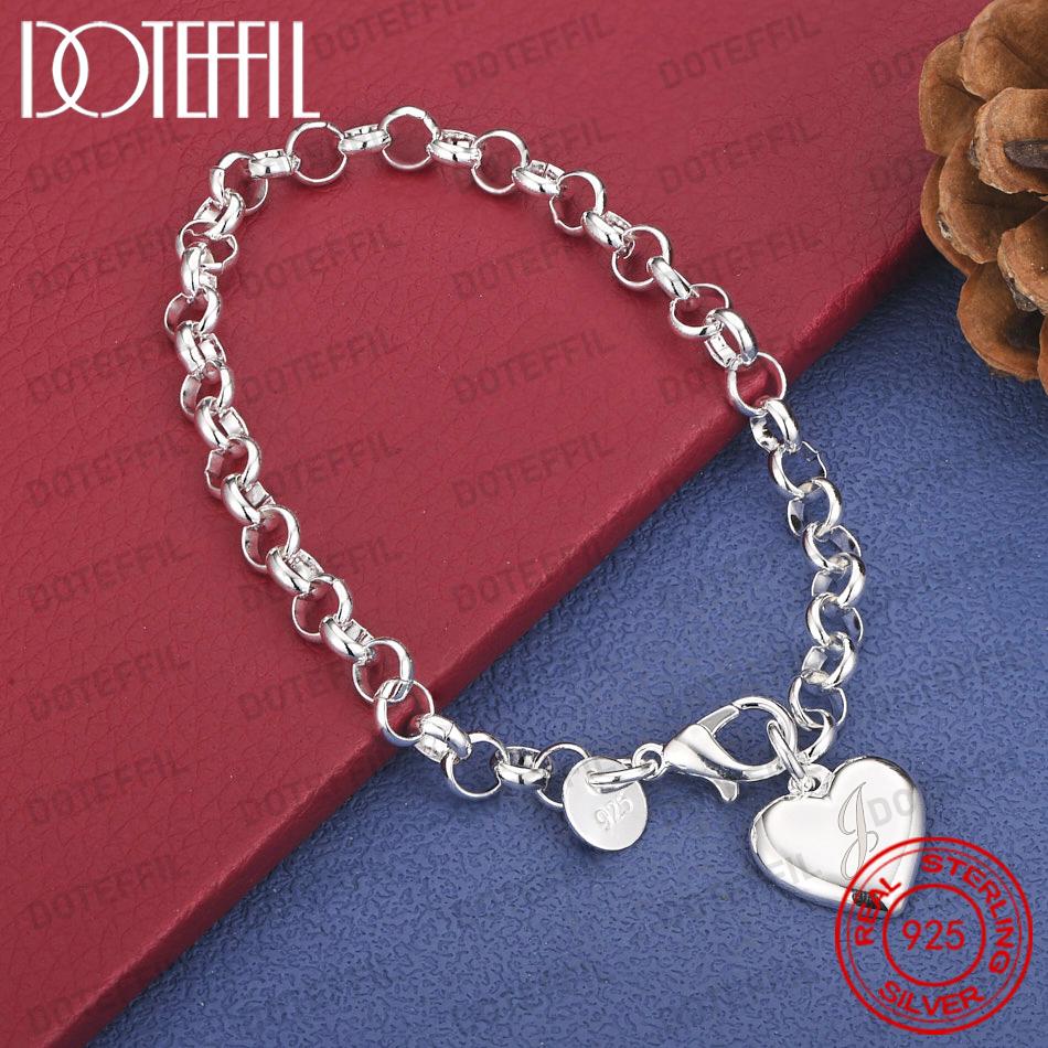 Xiaomi Exquisite 925 Sterling Silver Heart-Shaped 26-Letter Chain Bracelet for Women, Fashionable Wedding Gift, Party Jewelry