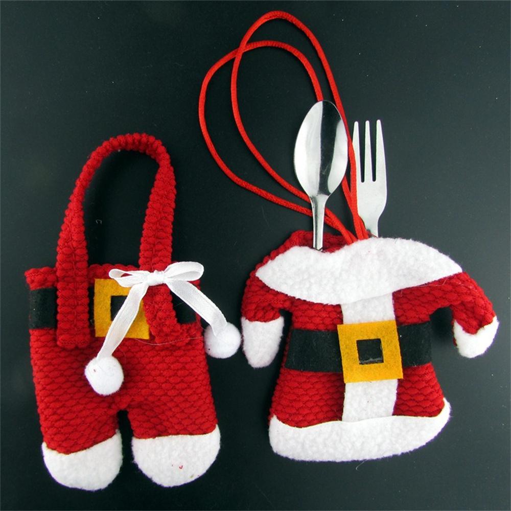 2Pcs New Year Chirstmas Tableware Holder Knife Fork Cutlery Set Skirt Pants Christmas Decorations for Home