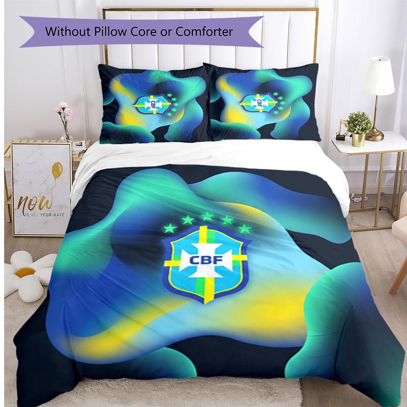 Brazil Football Printed Bedding 3 Piece Set Cozy Breathable Bed Cover Set as Housewarming Holiday Gift