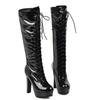 Fashion Women's Winter High Boots Shoes Platform Knee High Boot Patent Gold Silver Heeled Long Party Dance Shoes Lady Large Size 48