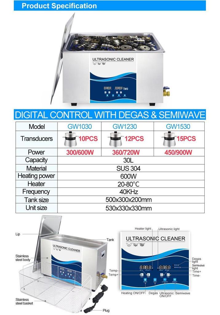 Industrial Ultrasonic Cleaner for Laboratory Use - High Power, Small Size, Ideal for Degreasing and Rust Removal
