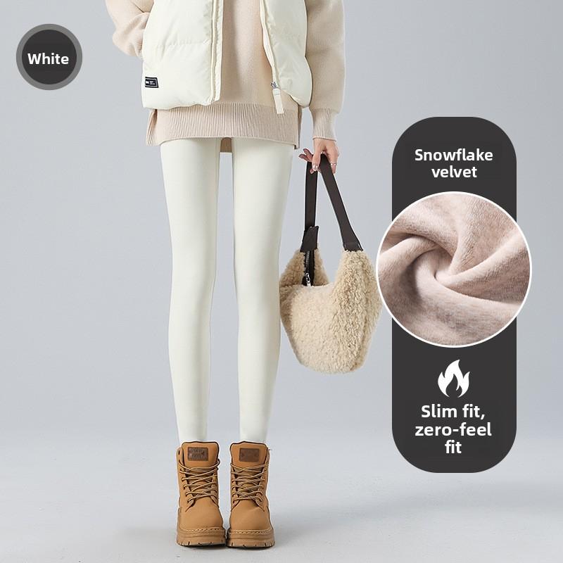 Snowflake Velvet Thickened Seamless Shark Pants for Women, High Waist Tummy Control Slimming Leggings, Autumn Winter Warm Skinny Pants