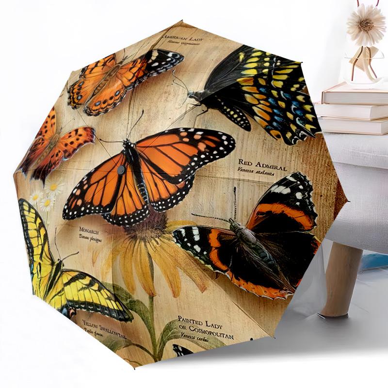 Butterfly  Automatic Umbrella Compact 8-Rib Weight Weight Durable Everyday Carry Umbrella Fashion Lovers