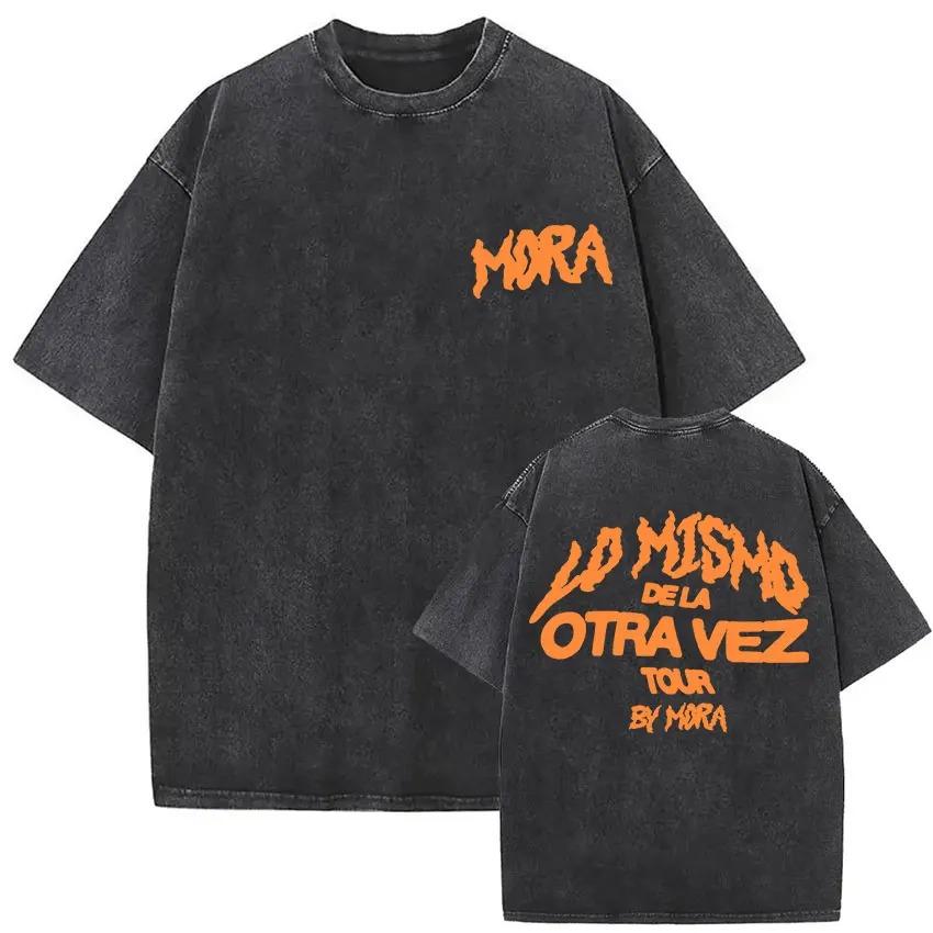 Rapper Mora Lo Mismo De La Otra Vez Tour 2026 Vintage Washed T Shirts Men Women Summer Cotton Short Sleeve T-shirt New Tops