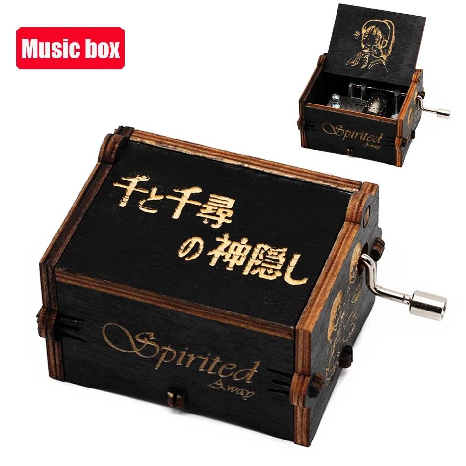 **Hot Antique carved Wooden Hand Crank Jurassic Park Music Box Action Toy Figure Anime Model Christmas Birthday Gift