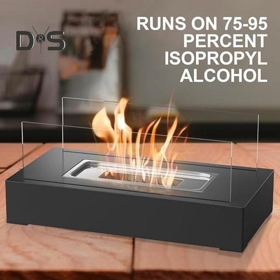 Palenisko na biurko z podwójnymi szklanymi panelami, do użytku wewnątrz i na zewnątrz, na podwórku, na balkonie, na patio, w kształcie prostokąta, do użytku na zewnątrz, do pieca przenośnego, do podgrzewania, do dekoracji