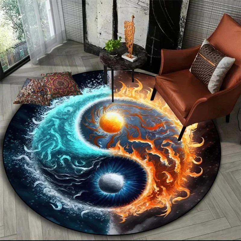 Animal Tiger Printed Circular Carpet Dragon Lion Tree of Life Living Room Bedroo Computer Chair Floor Mat Home Decoration Carpet