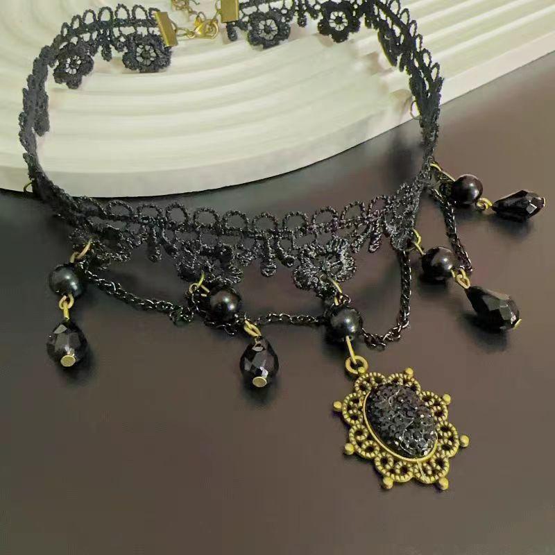 Dark Halloween necklace princess lace tassel black pendant neck chain choker collarbone chain tide