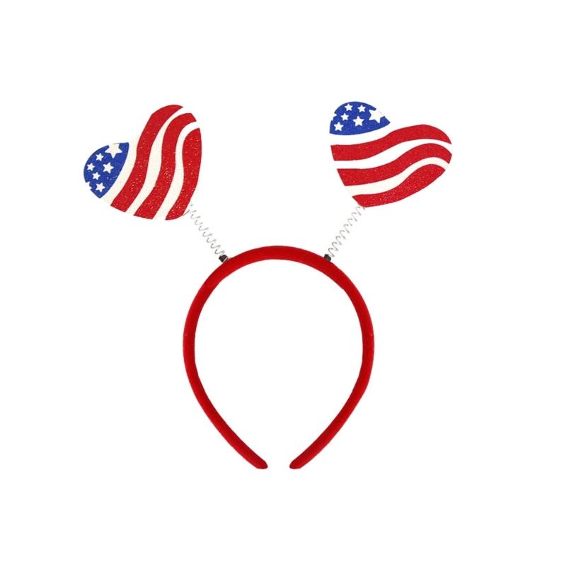 Independence Day Headbands With Double Heart Design And Stripes July 4th Parades Headbands Hair Decors For Celebrations