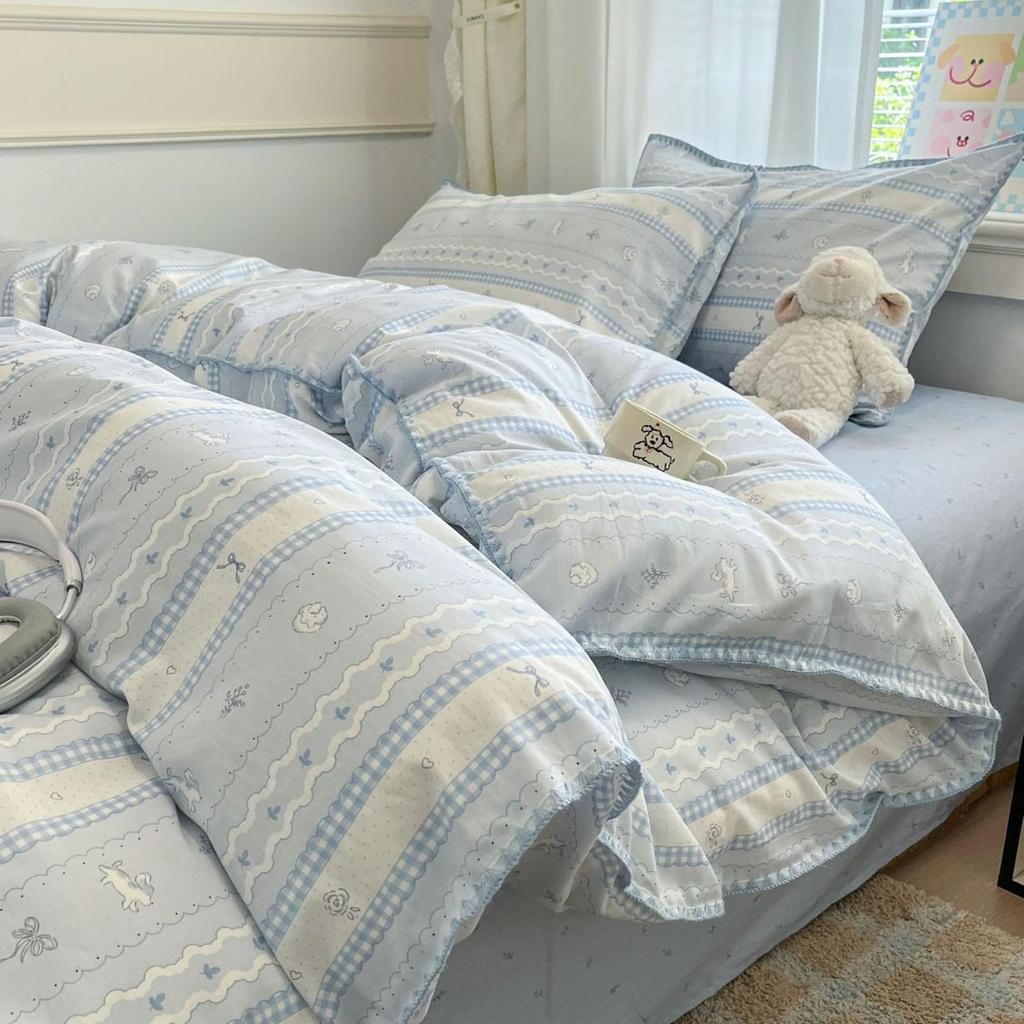 Fresh Spring/Autumn Cotton Girlish Bedding: 3-Piece Duvet Cover and Sheet Set, All-Season Comfort