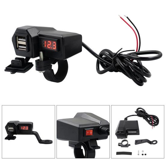 Motorcycle Multifunctional Dual USB Mobile Phone Charger Adapter with Voltmeter