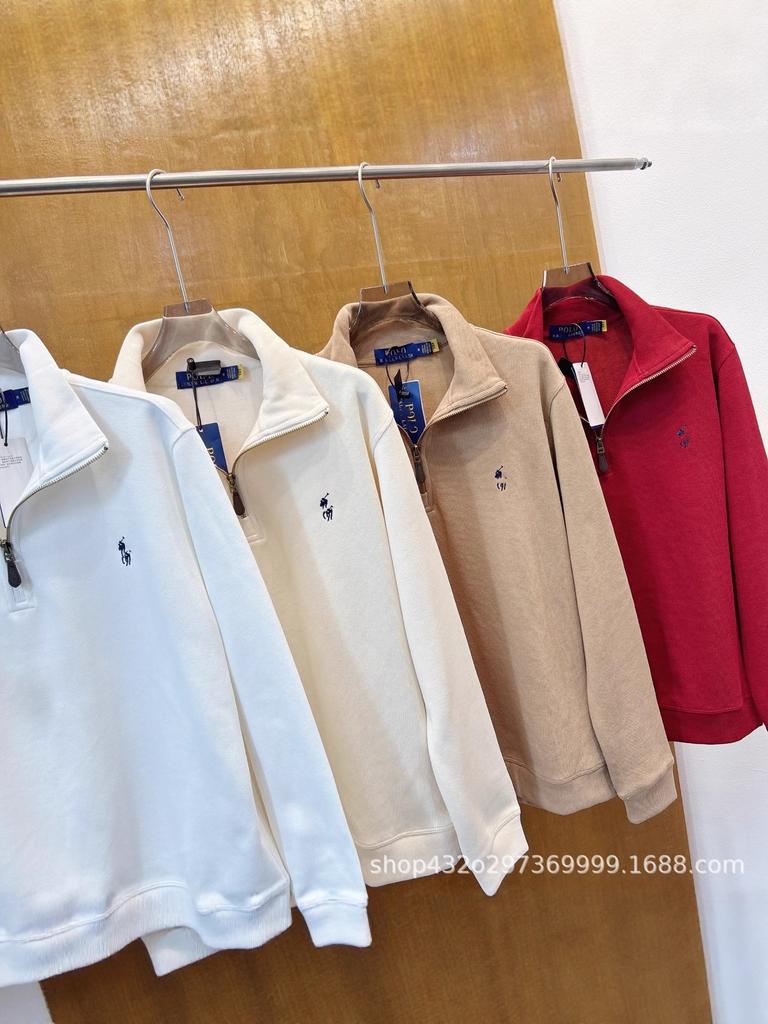 Unisex Little Horse Logo Half-Zip Stand Collar Knit Sweatshirt - Long Sleeve, Spring/Autumn Style