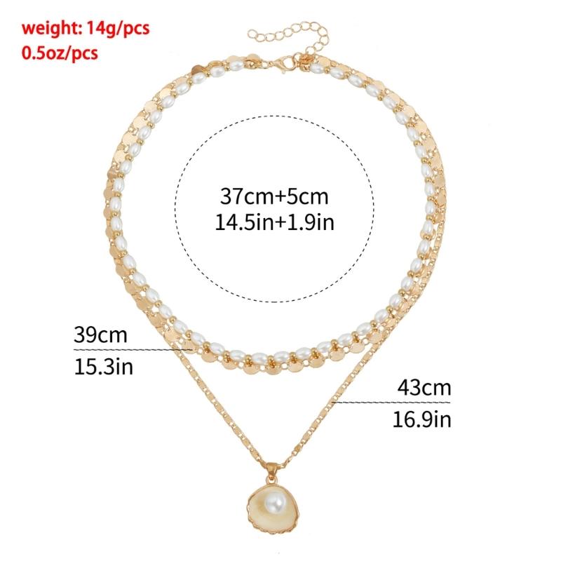 Layering Imitation Pearls Shell Pendant Necklace Neckchain With Geometric Alloy Charm Versatile Jewelry Accessory