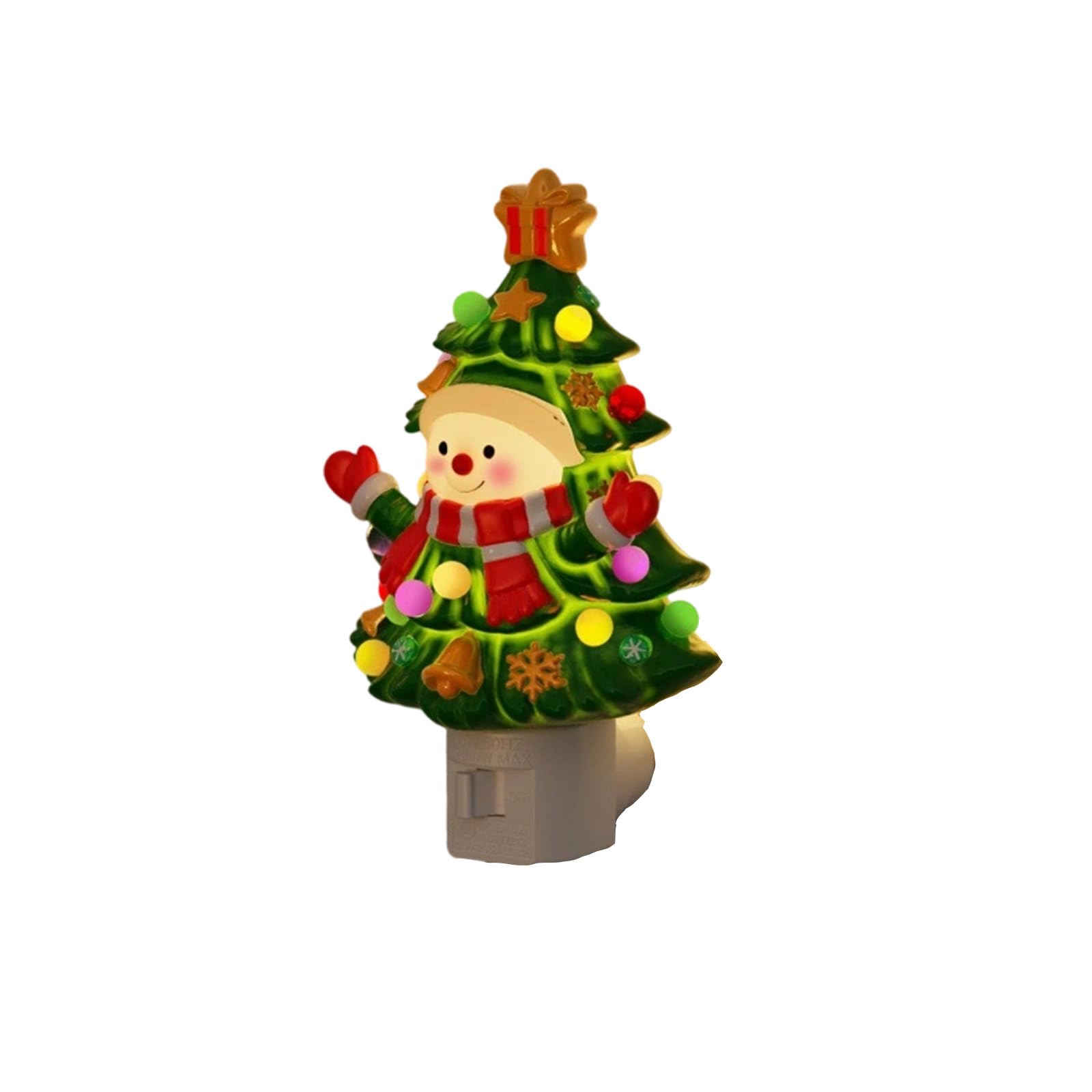 Ночник «Рождественская елка и снеговик», 3000K, вставляется в розетку, милый и забавный керамический рождественский ночник для детей, 36