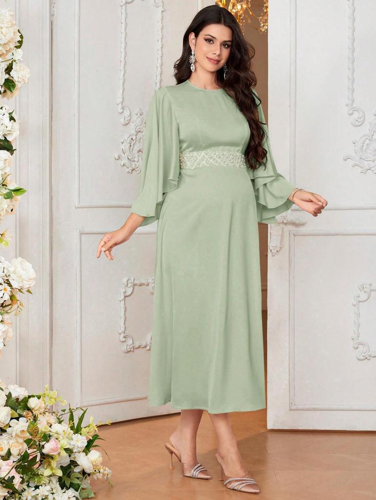 Elegant Flare Sleeve Round Neck Maternity Dress
