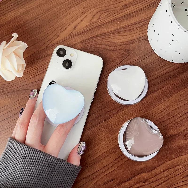 Solid Color Glass Love Cell Phone Airbag Holder Magnetic Removable Desktop Support Portable Retractable Cell Phone Holder