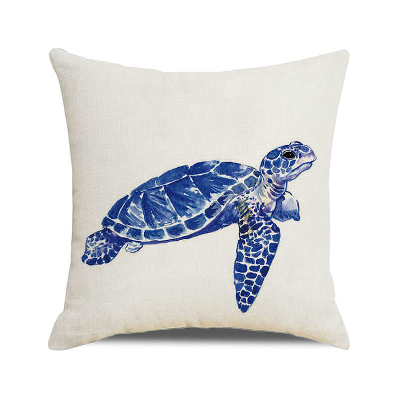 Watercolor Turtle Cartoon-style Ocean Digital Printing Short Plush Pillow Covers for Car Sofa Office Cushion Cover Home Goods