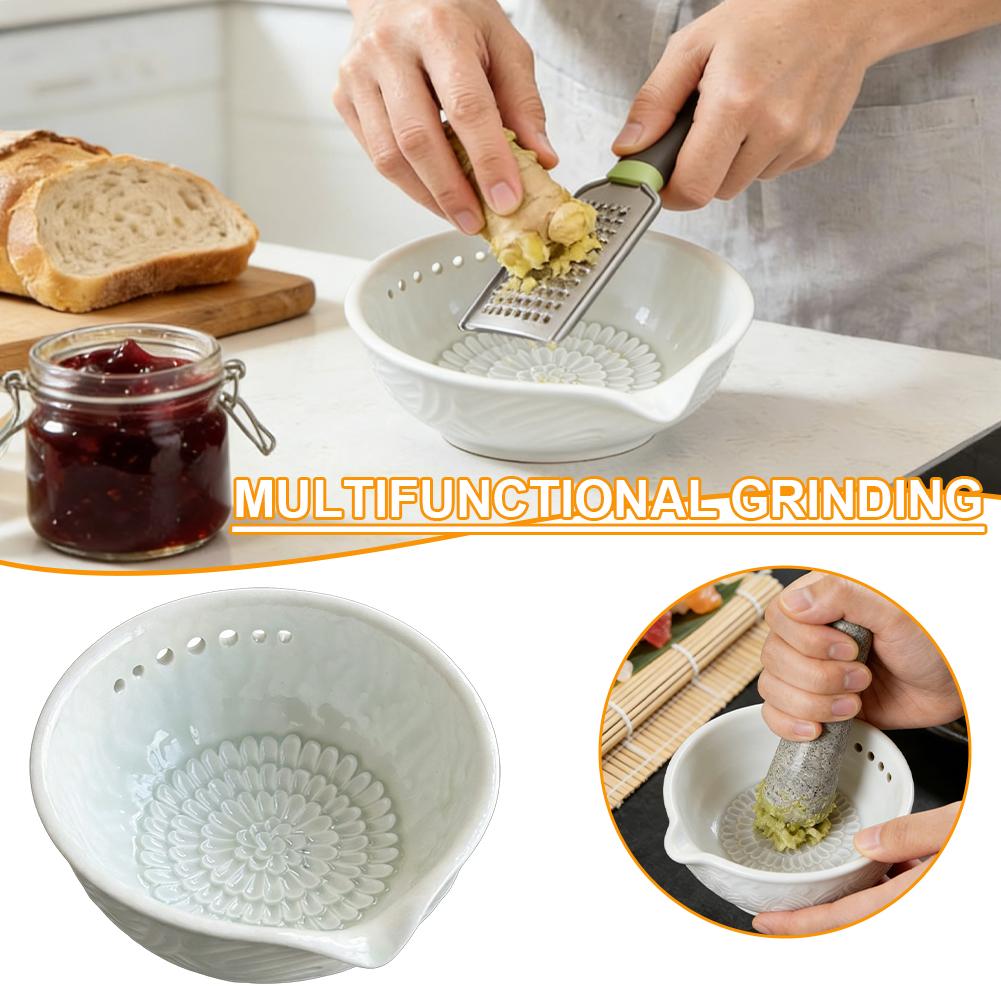 Handmade Garlic Grater Herb Bowl - 2-in-1 Multi-Functional Kitchen Tool Ceramic Bowl With Built-in Grater For Fresh Herbs Lemon