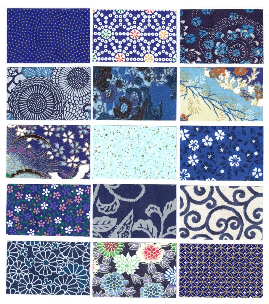 Kawasumi Washi Chiyogami Yuzen Washi 15 15 Blue Paper, 15x15cm, Patterns, Sheets,