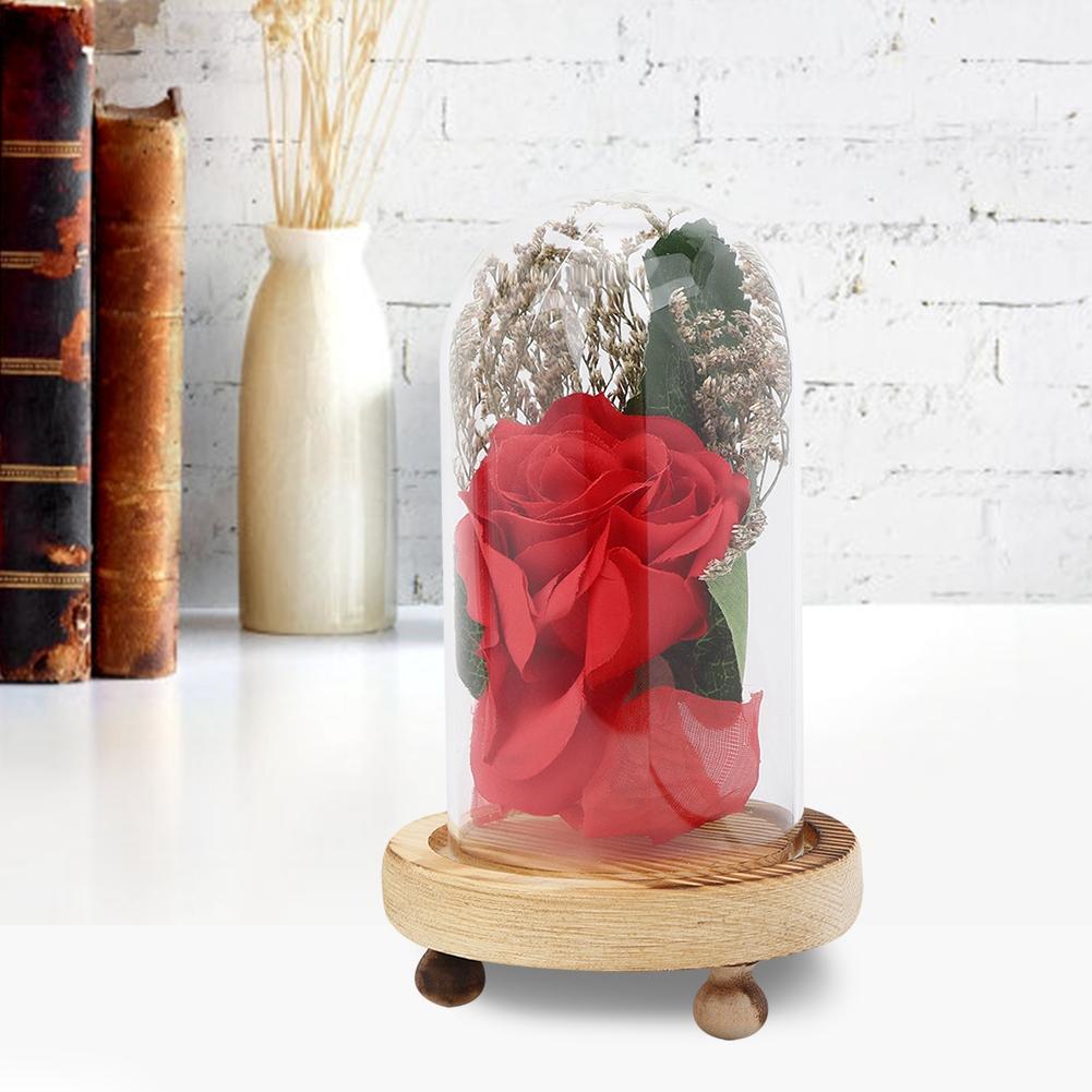 Glasabdeckung Künstliche Rose Blumendekoration Ornament für Valentinstag Geschenk Heimdeko