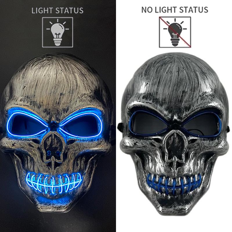 Halloween Killer Luminous Mask Led Light Up Skull Mask Glow In The Dark Mask For Party Festival Cosplay Skeleton Killer Supplies