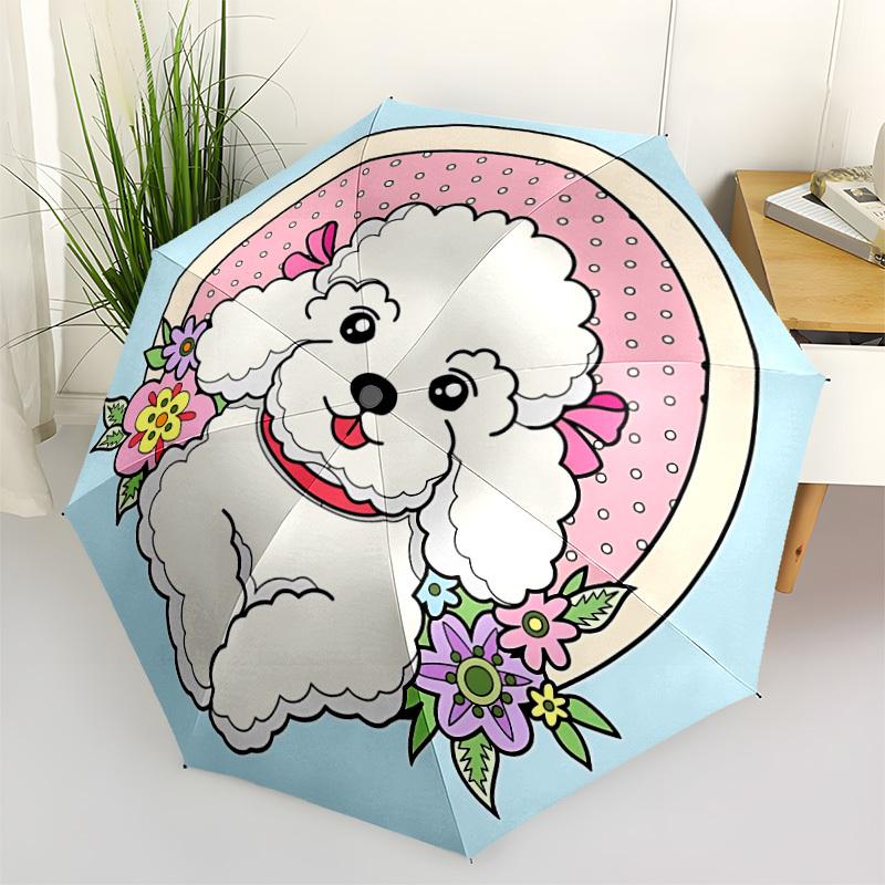 1pc Poodle Floral Automatic Folding Umbrella - 8-Rib Durable Iron Frame, Compact Portable for Daily Travel Yy251205042