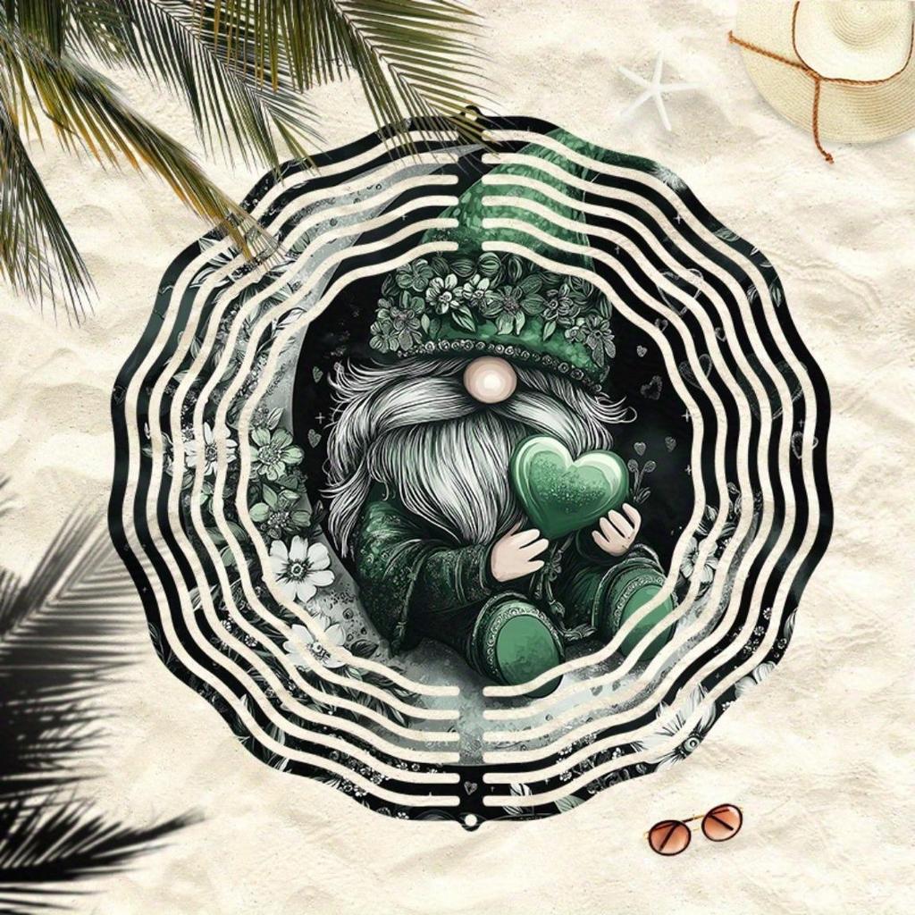 2D Metal Wind Spinner Winter Gnome with Heart Holiday Decor for Christmas Thanksgiving Housewarming Gift Rustic Outdoor Art for Garden Patio