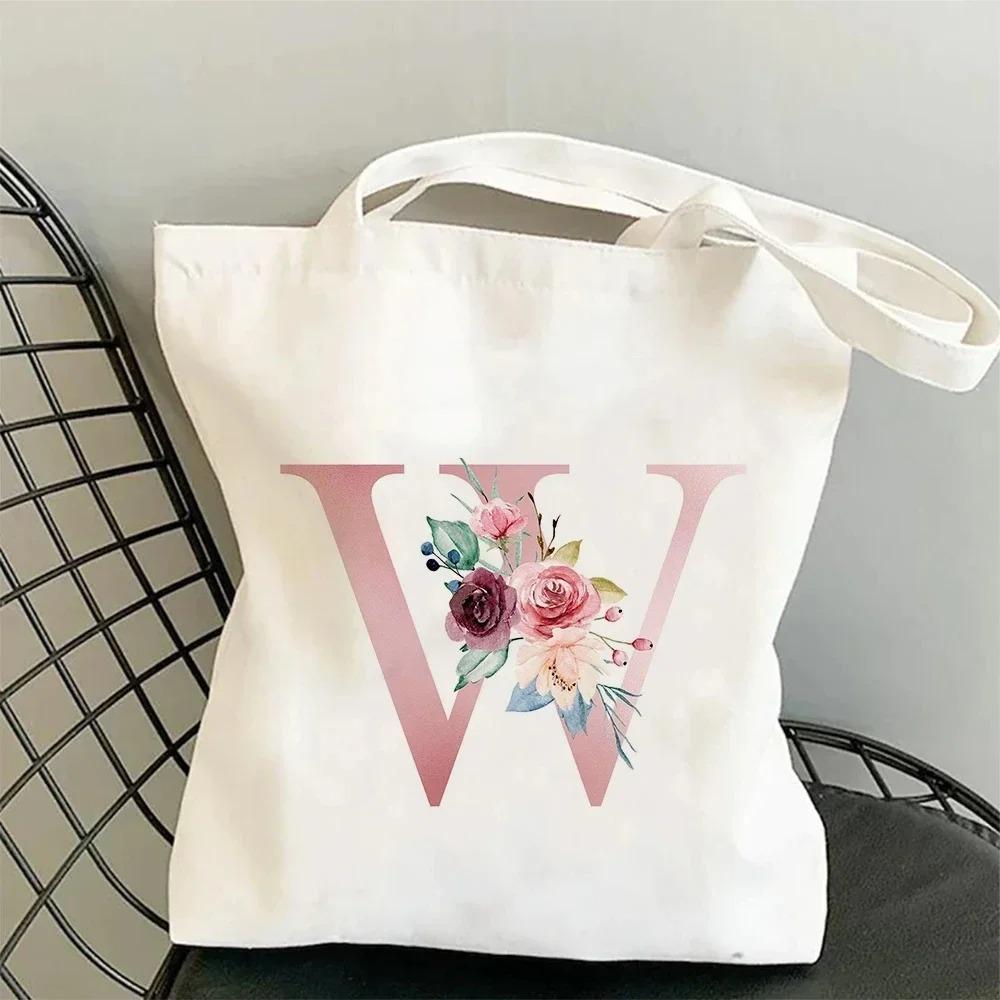 Canvas Bag Women's Travel and Leisure One Shoulder Handbag Pink Letter Large Capacity Gift White Canvas