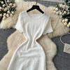 Spring Summer Women Casual Short Sleeve Beading Hollow Out Knitted Sweater Long Maxi Dresses