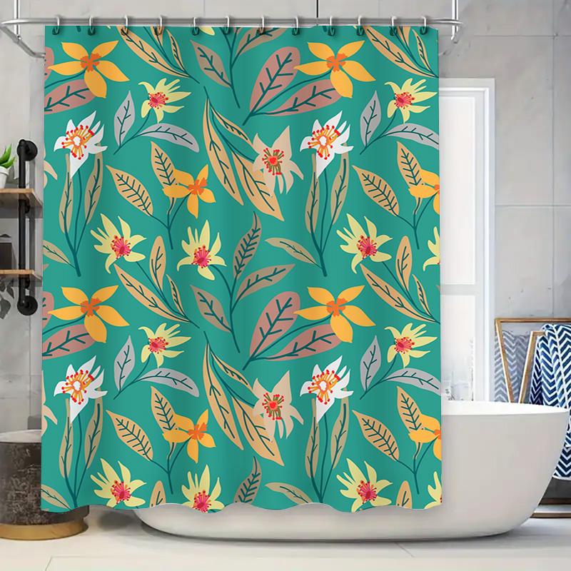 

Bright Floral Shower Curtain Waterproof Fabric Print Green Yellow Flower Design Bathroom Decor for Home Decoration Size 180x240 90x180cm