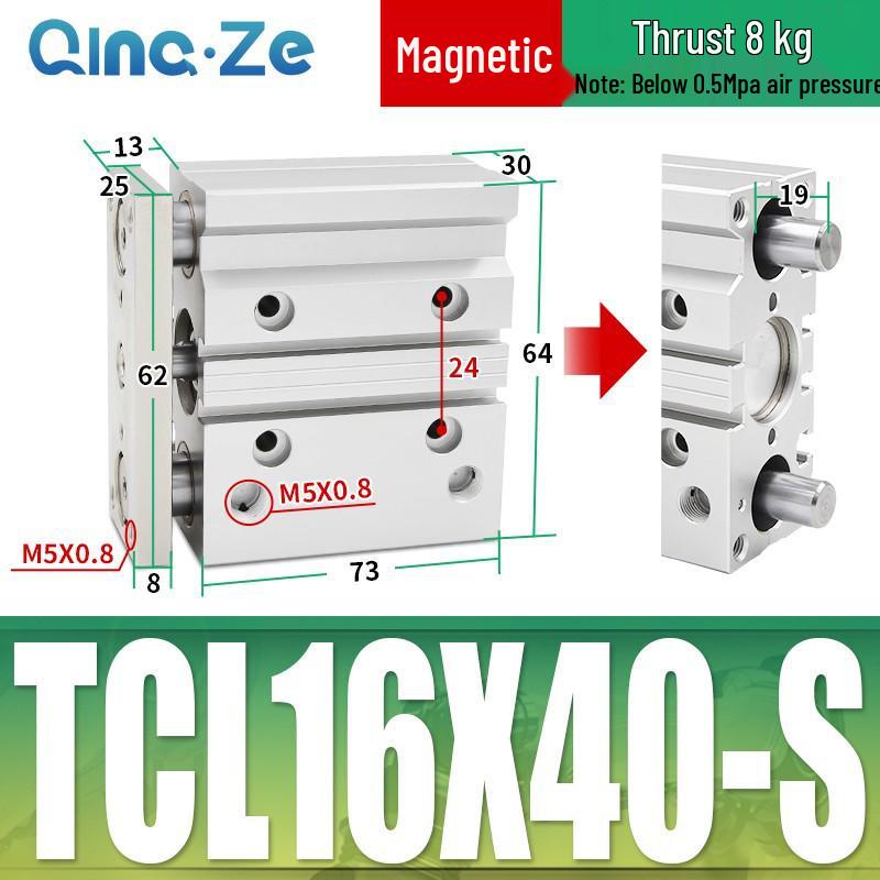 Kompaktowy pneumatyczny wielotłoczkowy cylinder trójosiowy TCL (12/16/20/10-100S)