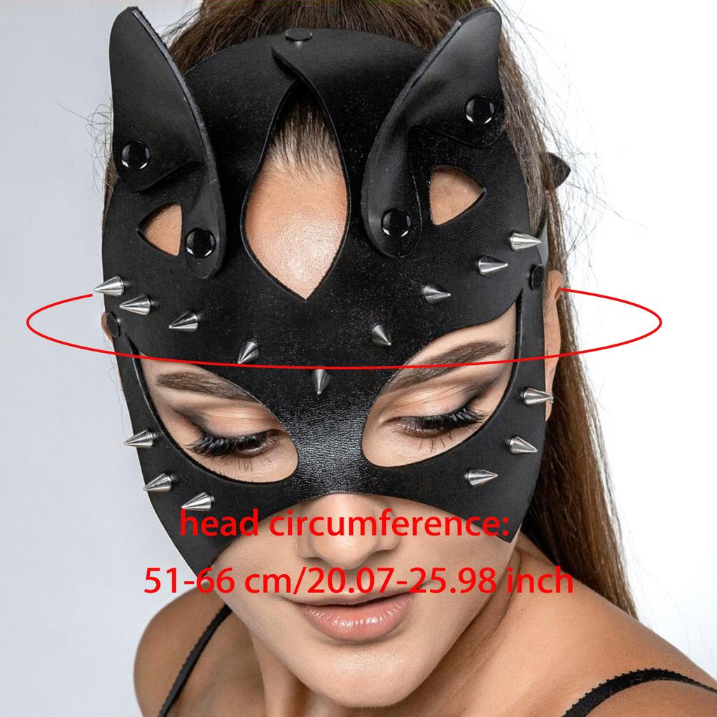 Masque de Chat en Cuir 4 Pièces Accessoire de Costume d'Halloween Fête Cosplay pour Femmes