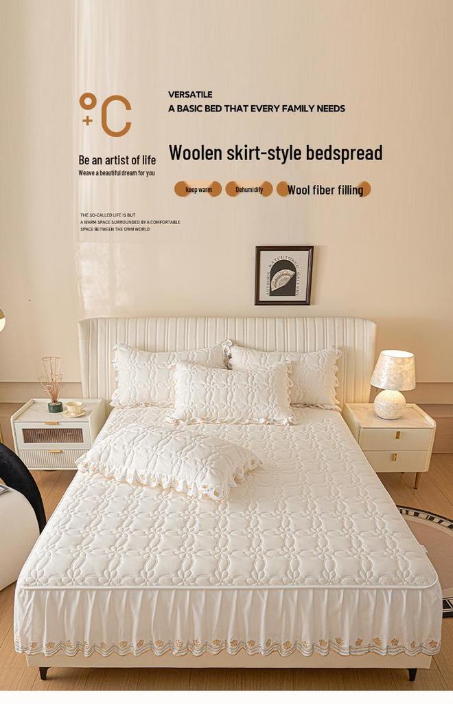 Princess Style Wool Lace Bed Skirt Cover - Non-Slip All-Season Thickened Mattress Protector for Single Beds