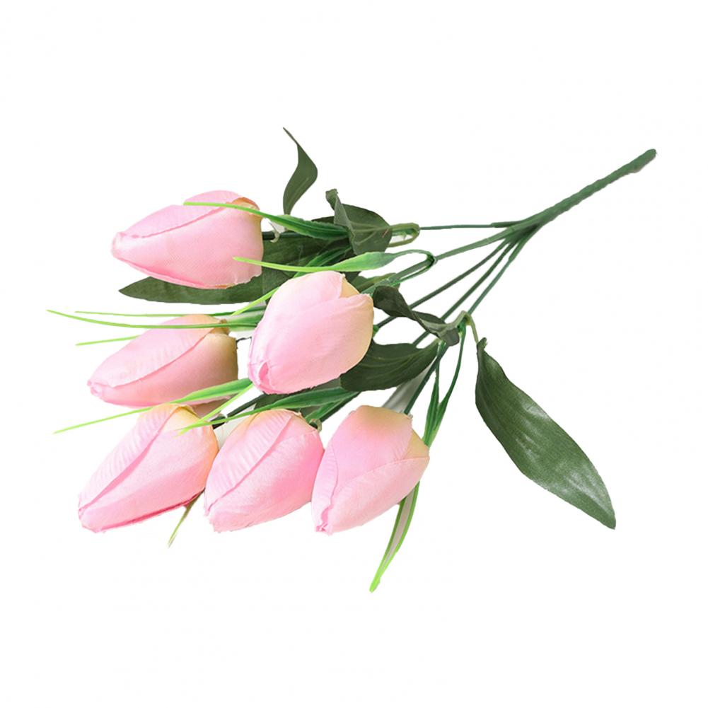 

1 Branch 33cm Artificial Flower No Watering No Fade Faux Silk Cloth Wedding Bridal Handheld 6 Heads Simulation Tulips Home Decor розовый