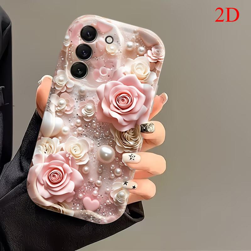 Phone Case For Samsung Galaxy S26 Ultra S25 S24 S22 S23 Plus FE A56 A55 A37 A36 A27 A26 A16 Pink Rose Flowers Cream Soft Cover