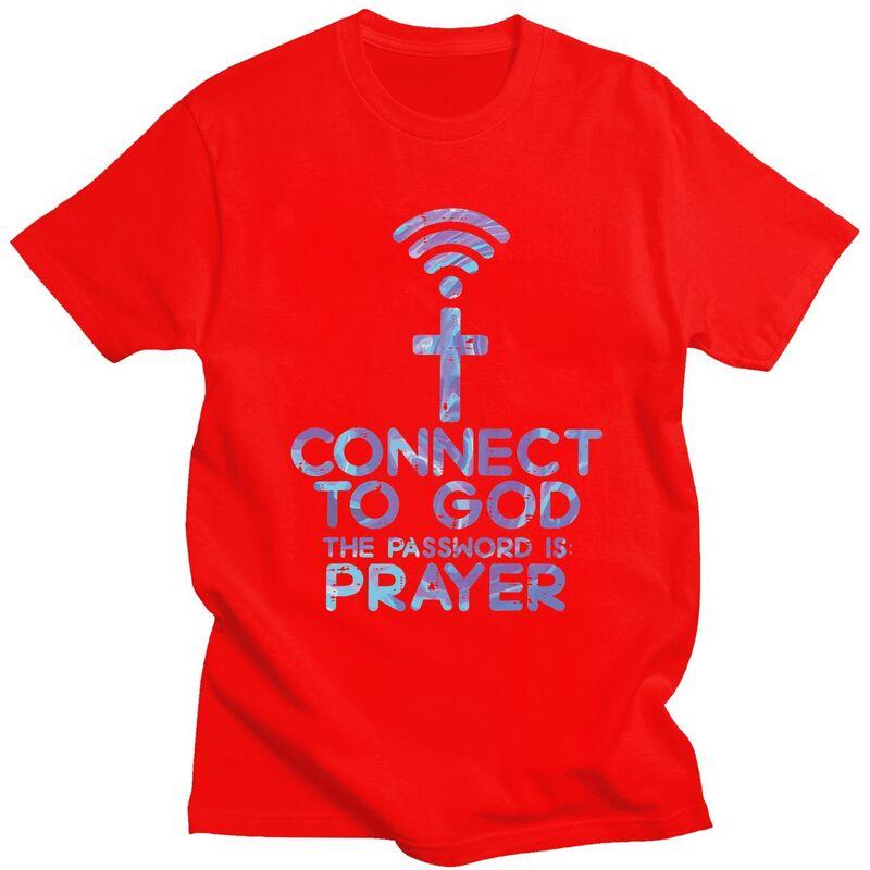 

Custom Jesus Christian Tee Connect To God The Password Is Prayer T Shirt Men Short Sleeve Pure Cotton Tshirt Leisure Tee Tops S