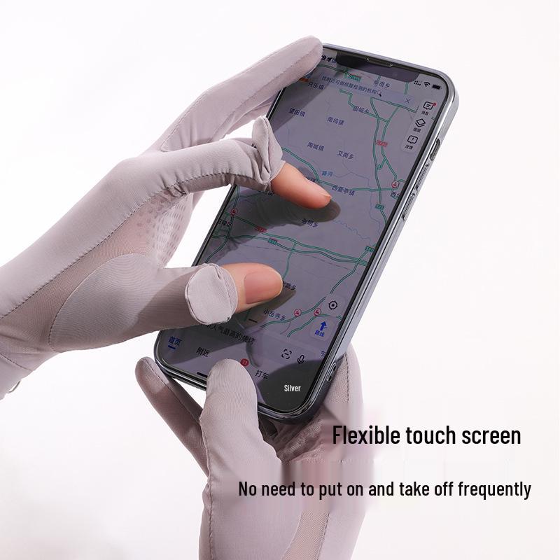 Women's Summer Fingerless Sun Protection Gloves - Non-Slip, Breathable Ice Silk for Outdoor Driving & Cycling, Touchscreen Compatible.