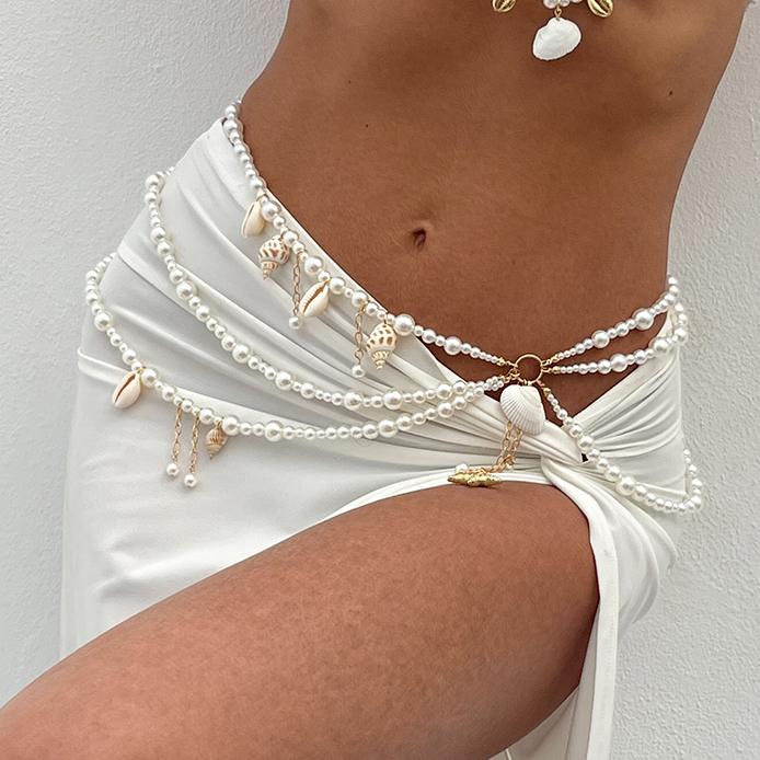 

Ingemark Luxury Imitation Pearl Body Tops Bra Chains Necklace Tassel Starfish Conch Waist Belly Belt Women Beach Bikini Jewelry