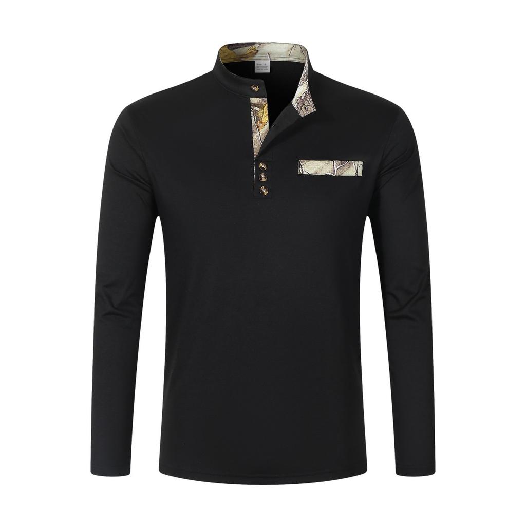 Pánská jarní a podzimní pánská košile se stojáčkem, ležérní sportovní košile s dlouhým rukávem Henley