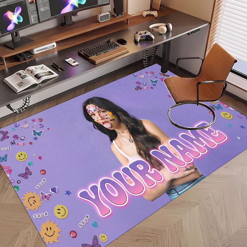 Custom Name Crystal Velvet Rug,Olivia Rodrigo Comfortable Anti Slip Floor Mat For Room Decoration