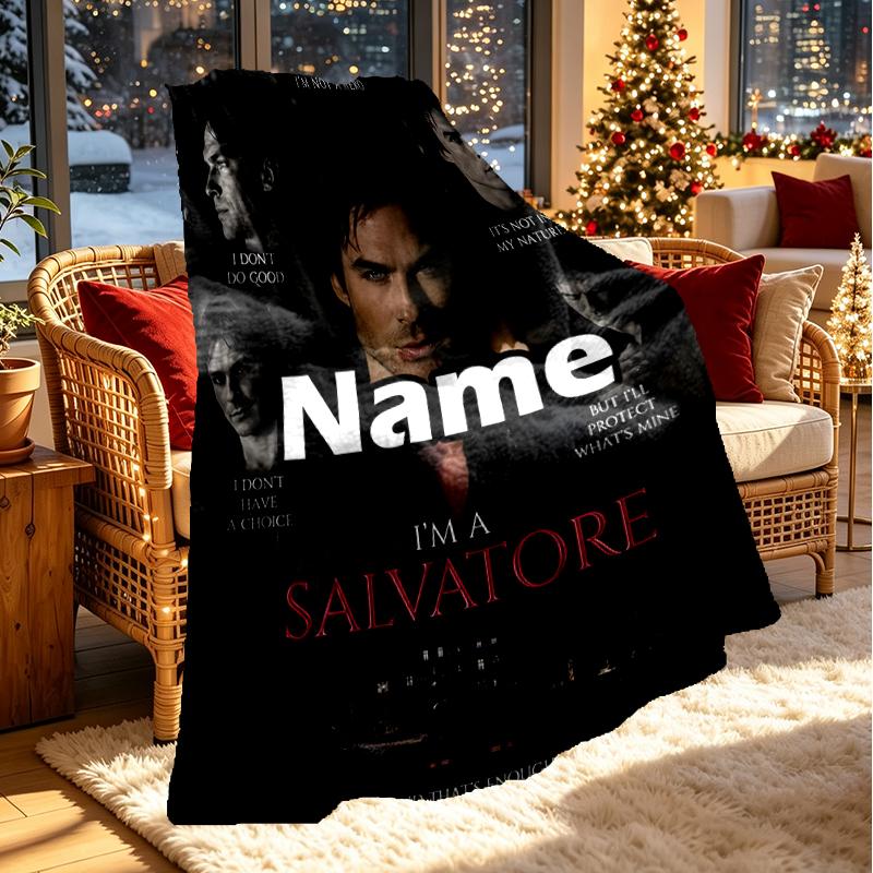 Coperta Personalizzata con Nome Damon Salvatore, Decorazione per la Casa, Camera da Letto, Divano, Campeggio, Divano, Regali per Compleanno Natale