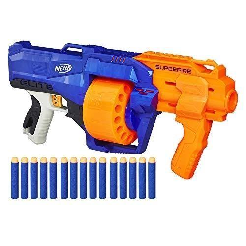 Pistolet Nerf Elite SurgeFire - NERF - Bleu - Barillet rotatif 15 fléchettes - 27m portée