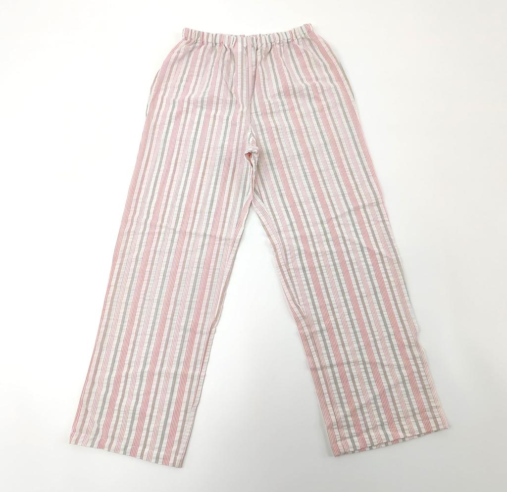Takihyo EDWIN Long Sleeve Pajama Soccer Check and Stripe Shirt Pink Size L Women's Set, 100% Cotton, Pattern, Open-Front Pajamas, Stripe,