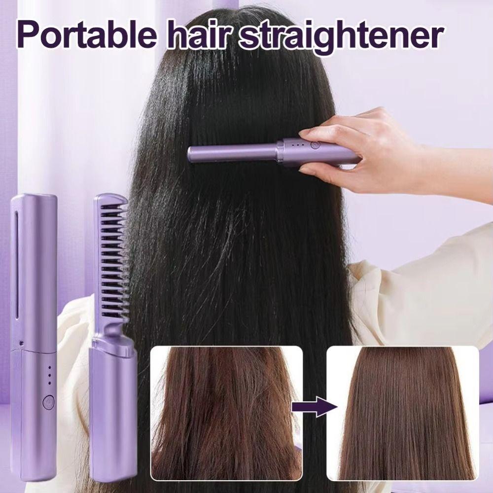 USB Hair Straightener Rechargeable Fast Heating Comb Portable Lazy Wireless Hair Hot Comb Women