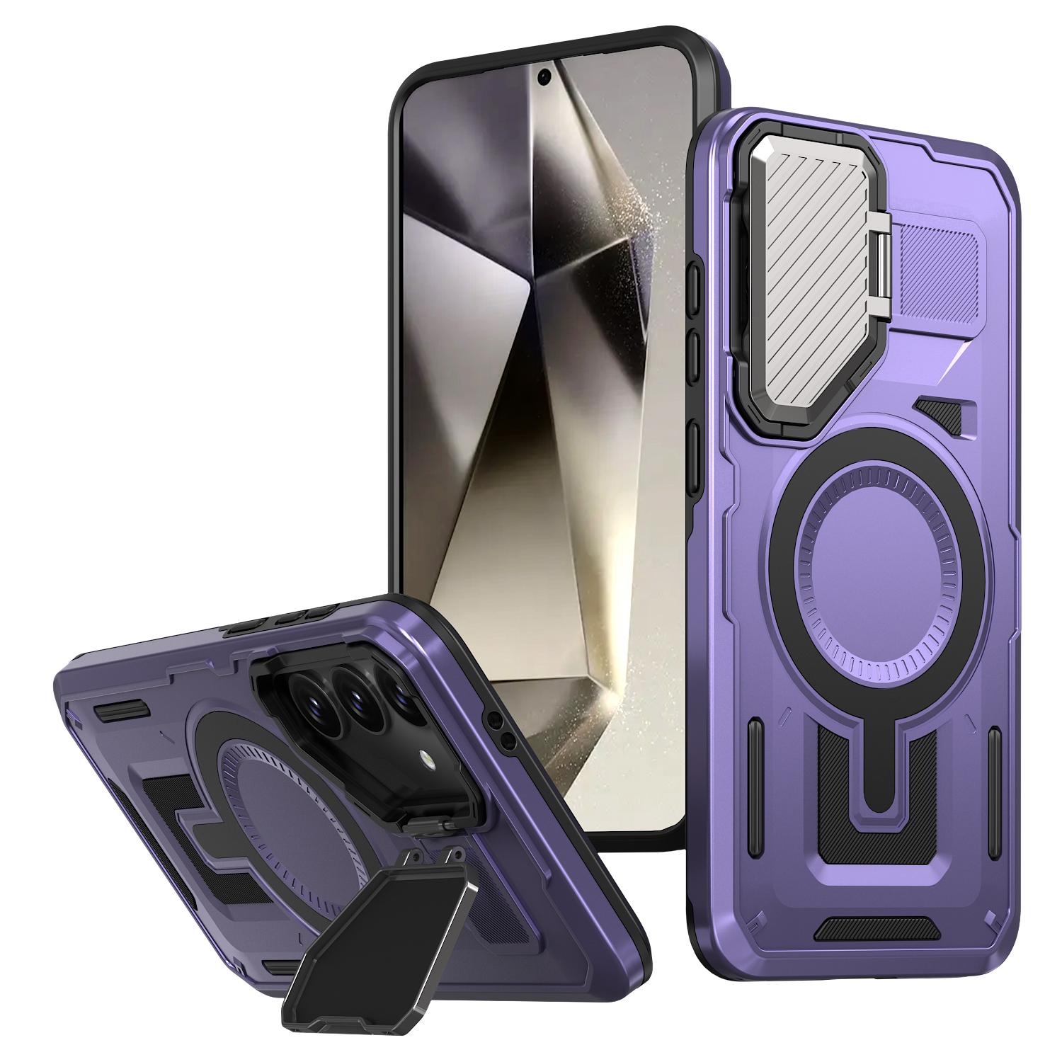 

For Samsung Galaxy S25/S24 Magnetic Case Lens Lid Kickstand PC+TPU Back Cover G