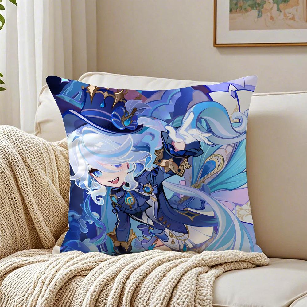 Popular Genshin lmpact Furina de Foutiane Cushion Cover Linen Pillowcase Soft for Sofa Bed Home Room Decor