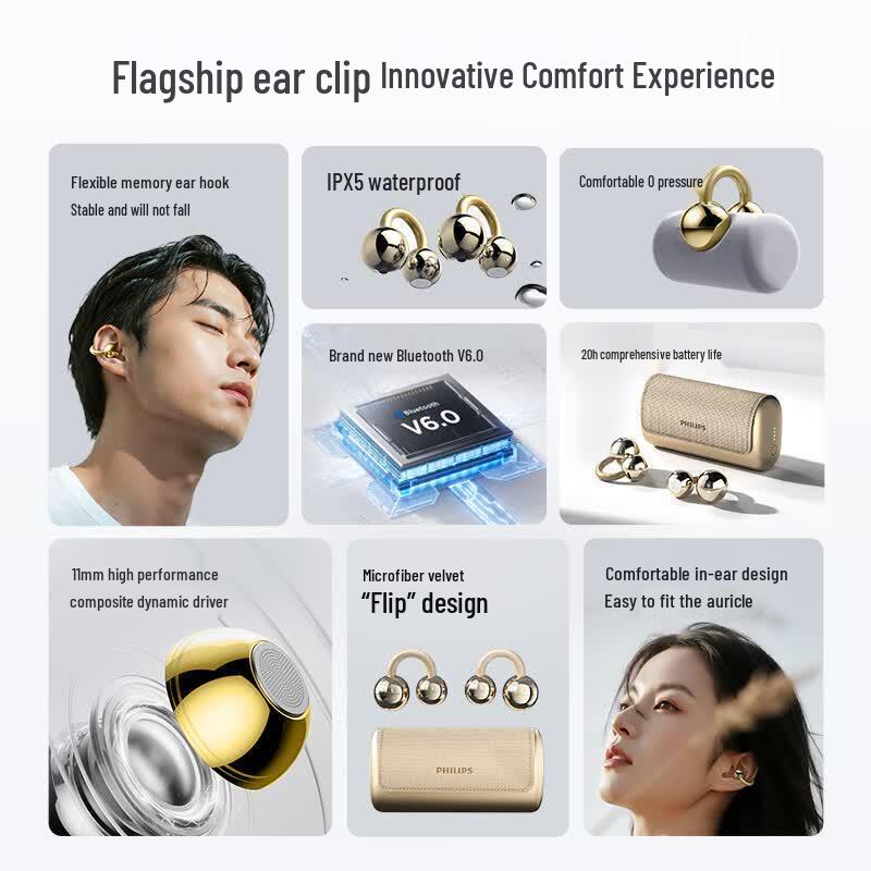 Philips Little Bell Open-Ear Clip Wireless Bluetooth Headphones TAQ5020