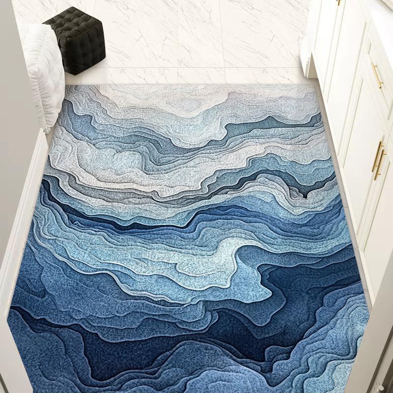 

Modern Lotus Pond Ginkgo Printed Abstract Door Mat With Water Wash For Entryway And Home Protection Dark Blue,40x60cm