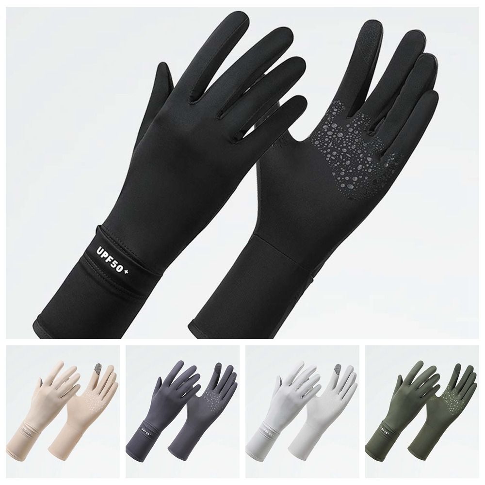 Solid Color Women Sunscreen Gloves Thin Summer Driving Mittens Ice Silk Riding Gloves  Outdoor