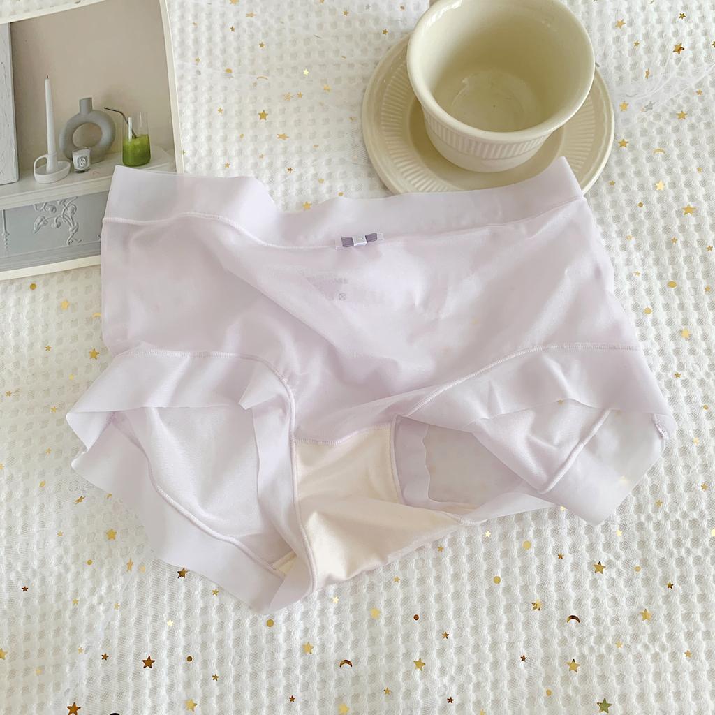 Super Thin Ice Permeable Facial Mask Underpants for Women's Large Summer Thin Mid Waist Briefs Seamless Breathable Sexy Lace Silk Gear Panties